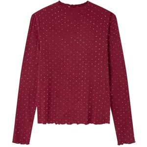 Springfield LS Strass Top med Turtle Neckline T-Shirt, Vin, L för kvinnor Springfield LS Strass Top med Turtle Neckline T-Shirt, Vin, L för kvinnor