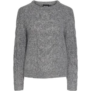 PIECES Pcnina Ls O-hals stickad Noos Bc, Medium grå melerad, XXL PIECES Pcnina Ls O-hals stickad Noos Bc, Medium grå melerad, XXL