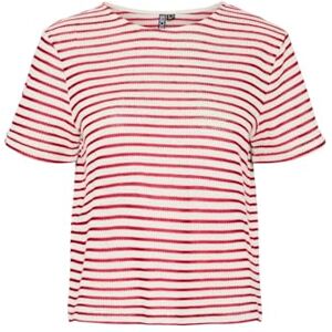 PIECES dam Pcmanilla Ss O-hals lös T-shirt mm, Cloud Dancer/Stripes: klubba, M PIECES dam Pcmanilla Ss O-hals lös T-shirt mm, Cloud Dancer/Stripes: klubba, M