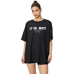 Koton kvinnors slogan tryckt överdimensionerad sport t-shirt, Svart (999), S Koton kvinnors slogan tryckt överdimensionerad sport t-shirt, Svart (999), S
