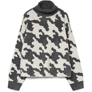 VERO MODA Vmhurley Ls highneck houndstooth pull., Mörkgrå melange, S VERO MODA Vmhurley Ls highneck houndstooth pull., Mörkgrå melange, S