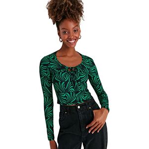 Trendyol Dam figursydd bodycon rund hals stickad blus, gRÖN, S Trendyol Dam figursydd bodycon rund hals stickad blus, gRÖN, S