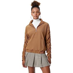 Koton dam halv dragkedja kangaroo ficka tröja hög hals sweatshirt, Beige (057), L Koton dam halv dragkedja kangaroo ficka tröja hög hals sweatshirt, Beige (057), L