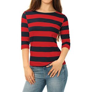 Allegra K kvinnors armbågsärmar normal passform t-shirt båt hals randig topp Allegra K kvinnors armbågsärmar normal passform t-shirt båt hals randig topp
