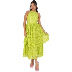 Maya Deluxe Damers Midi klänning Halterneck Ärmlös Räfflad Skirt blommig spets A-linje för bröllop gäst kväll tillfälle prom dam, Lime Green, 38 Maya Deluxe Damers Midi klänning Halterneck Ärmlös Räfflad Skirt blommig spets A-linje för bröllop gäst kväll tillfälle prom dam, Lime Green, 38