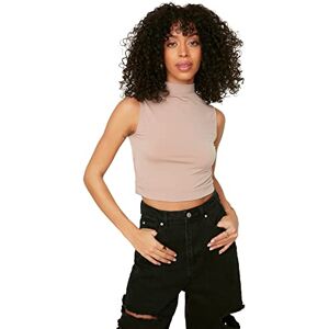 Trendyol Kvinnors beige upprätt krage crop stickad blus, mink, L Trendyol Kvinnors beige upprätt krage crop stickad blus, mink, L