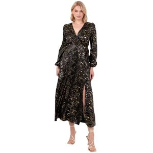 Lovedrobe dam Midaxi klänning dam wrap V-hals lång bishop ärm satin guld fläck sida slipsbälte split A-linje bröllopsgäst, svart 50, svart, 50 SE Lovedrobe dam Midaxi klänning dam wrap V-hals lång bishop ärm satin guld fläck sida slipsbälte split A-linje bröllopsgäst, svart 50, svart, 50 SE