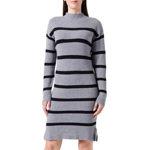 Vila Dam Viril L/S Mockneck stickad klänning/Ln klänning, Medium grå melange/ränder: svart, M Vila Dam Viril L/S Mockneck stickad klänning/Ln klänning, Medium grå melange/ränder: svart, M