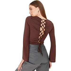 Trendyol Dam anpassad basic rund hals stickad blus, Brun, S Trendyol Dam anpassad basic rund hals stickad blus, Brun, S