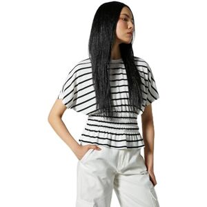 Koton Dam lös passform crew neck elastisk midja t-shirt blus, Svart rand (9s9), M Koton Dam lös passform crew neck elastisk midja t-shirt blus, Svart rand (9s9), M