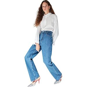 Trendyol Kvinnor hög midja vida ben jeans med vida ben, mörkblå, 36, Mörkblått, 62 SE Trendyol Kvinnor hög midja vida ben jeans med vida ben, mörkblå, 36, Mörkblått, 62 SE