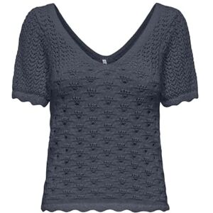 ONLY Onlbecca Life Ss V-hals topp Knt, Amber blå, L ONLY Onlbecca Life Ss V-hals topp Knt, Amber blå, L