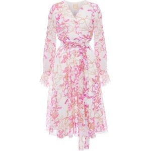 Swing Fashion vit och rosa, luftig, långärmad midiklänning med blommor från Freja Storlek 38, ROSA, 38 Swing Fashion vit och rosa, luftig, långärmad midiklänning med blommor från Freja Storlek 38, ROSA, 38