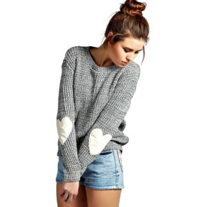 shermie Kvinnors söta hjärtmönster armbåge lappverk ledig långärmad rund hals stickad tröja pullover shermie Kvinnors söta hjärtmönster armbåge lappverk ledig långärmad rund hals stickad tröja pullover