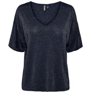 PIECES Dam, Pcbillo, överdimensionerad t-shirt, Lurex Stripes Noos, t-shirt, Sky Captain/detaljer: guld Lurex, XL PIECES Dam, Pcbillo, överdimensionerad t-shirt, Lurex Stripes Noos, t-shirt, Sky Captain/detaljer: guld Lurex, XL