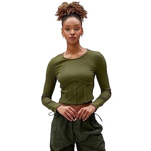 Koton dam långärmad crop corset crew neck t-shirt, Khaki (854), M Koton dam långärmad crop corset crew neck t-shirt, Khaki (854), M