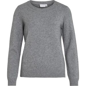 Vila kvinnlig stickad tröja rund hals, Medium grå melerad, XXL Vila kvinnlig stickad tröja rund hals, Medium grå melerad, XXL