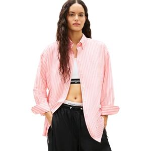 Tommy Jeans dam Tjw Ovs Poplin tröja DW0DW22218 L/S blusar, rosa (tropisk rodnad/randig), XS Tommy Jeans dam Tjw Ovs Poplin tröja DW0DW22218 L/S blusar, rosa (tropisk rodnad/randig), XS