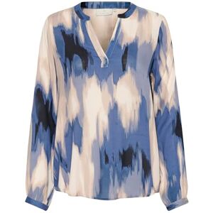 KAFFE Kvinnors blus V-Notch Neck långärmad vanlig passform med tryck i höftlängd, Blått abstrakt tryck, 38 KAFFE Kvinnors blus V-Notch Neck långärmad vanlig passform med tryck i höftlängd, Blått abstrakt tryck, 38