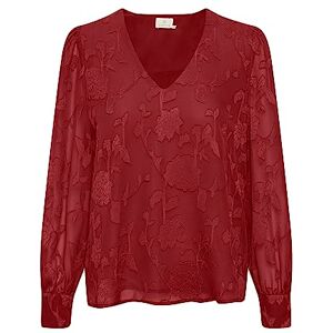 KAFFE Dam, blus, V-ringad tygduk, vanlig passform, långa ärmar, Soltorkad tomat, 36 KAFFE Dam, blus, V-ringad tygduk, vanlig passform, långa ärmar, Soltorkad tomat, 36