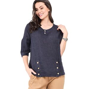 Bonateks Dam 100% linne tunika tillverkad i Italien, rund hals topp med knappar och halvärmar, marinblå, storlek: M, Marin, M Bonateks Dam 100% linne tunika tillverkad i Italien, rund hals topp med knappar och halvärmar, marinblå, storlek: M, Marin, M