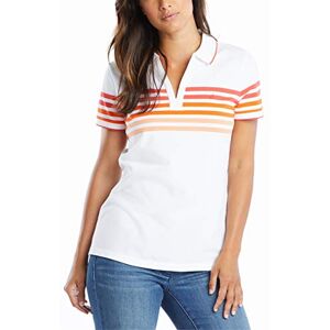 Nautica Dam klassisk passform randig V-ringad krage stretch bomull pikétröja, Hibiskus, S Nautica Dam klassisk passform randig V-ringad krage stretch bomull pikétröja, Hibiskus, S