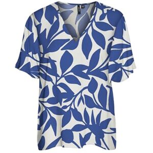 VERO MODA dam Vmeasy Joy Ss V-hals WVN Ga Top, Snövit/Aop: alisa mazarine blå, S VERO MODA dam Vmeasy Joy Ss V-hals WVN Ga Top, Snövit/Aop: alisa mazarine blå, S