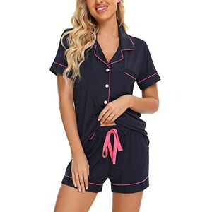 Senert Samring kvinnors Button Down-pyjamasset V-ringning kortärmad nattkläder mjuka pyjamasset S-XXL, A stil byxor nej, En stil byxor inga fickor-marinblå, S Senert Samring kvinnors Button Down-pyjamasset V-ringning kortärmad nattkläder mjuka pyjamasset S-XXL, A stil byxor nej, En stil byxor inga fickor-marinblå, S