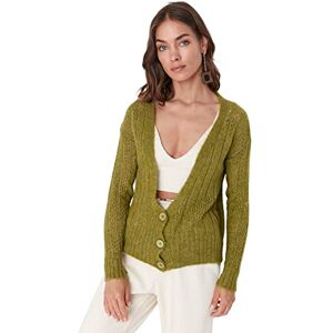 Trendyol Dam Regular Basic V-hals Stickat Cardigan, Khaki, L Trendyol Dam Regular Basic V-hals Stickat Cardigan, Khaki, L