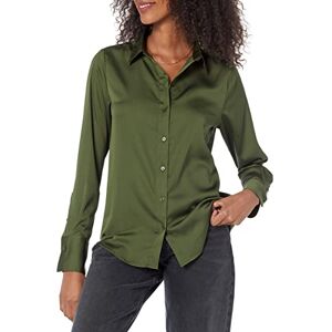 Amazon Essentials kvinnors Classic-Fit Satin Button Down-blus (finns i plusstorlek), mörk oliv, Large Amazon Essentials kvinnors Classic-Fit Satin Button Down-blus (finns i plusstorlek), mörk oliv, Large
