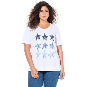 Ulla Popken damer stora storlekar överdimensionerade plus size t-shirt, sjöstjärna, öppen, V-hals, halvärm 836024, Snövit, 58 Ulla Popken damer stora storlekar överdimensionerade plus size t-shirt, sjöstjärna, öppen, V-hals, halvärm 836024, Snövit, 58
