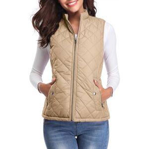 Fuinloth Kvinnors Veste Höst Lätt Skinnväst ärmloos Veste Kort Jacka Vesta Gilet, Khaki, XS Fuinloth Kvinnors Veste Höst Lätt Skinnväst ärmloos Veste Kort Jacka Vesta Gilet, Khaki, XS