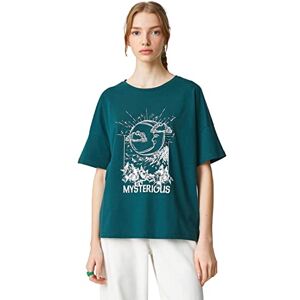 Koton Dam kortärmad crew neck tryckt T-shirt, Petrol (748), L Koton Dam kortärmad crew neck tryckt T-shirt, Petrol (748), L