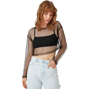 Koton Women fisknät crop T-shirt långärmad, Svart (999), S Koton Women fisknät crop T-shirt långärmad, Svart (999), S