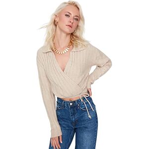 Trendyol Dam Regular Basic Polo Neck Stickat tröja, STEN, S Trendyol Dam Regular Basic Polo Neck Stickat tröja, STEN, S