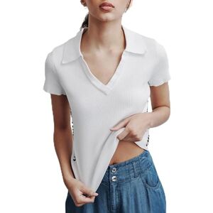 DKNY Dam sidologotyp ribbad V-hals kortärmad piké, vit svart kombination, medium, Vit svart kombination, M DKNY Dam sidologotyp ribbad V-hals kortärmad piké, vit svart kombination, medium, Vit svart kombination, M