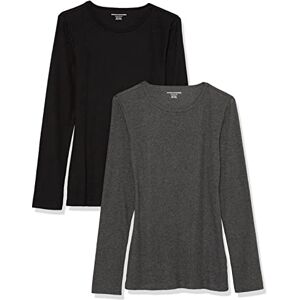 Amazon Essentials dam slim-fit lager långärmad stickad ribbad rund hals (finns i plusstorlek), paket med 2, svart/kol ljung, Large Amazon Essentials dam slim-fit lager långärmad stickad ribbad rund hals (finns i plusstorlek), paket med 2, svart/kol ljung, Large