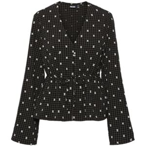 PIECES Pcnovalee Ls tie top, Black/Aop: prickar, XL PIECES Pcnovalee Ls tie top, Black/Aop: prickar, XL