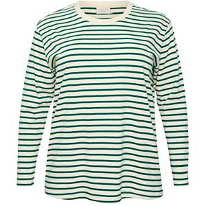 Kaffe Curve Plus-size dam T-shirt lång ärm vanlig passform Crew Neck, Antik vit/grön rand, S Stor Kaffe Curve Plus-size dam T-shirt lång ärm vanlig passform Crew Neck, Antik vit/grön rand, S Stor