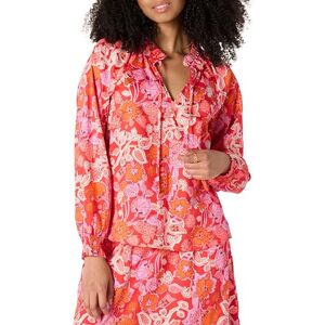 Amazon Essentials dam avslappnad passform volang hals bomull satin långärmad blus (kjol säljs separat), Ljus vallmo röd multi folk blommig, L Amazon Essentials dam avslappnad passform volang hals bomull satin långärmad blus (kjol säljs separat), Ljus vallmo röd multi folk blommig, L