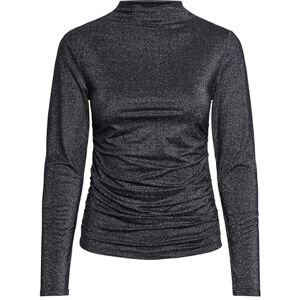 PIECES Damer Pcmonica Ls Glitter Ruching Top Noos långärmad tröja, Svart/detalj: silver, S PIECES Damer Pcmonica Ls Glitter Ruching Top Noos långärmad tröja, Svart/detalj: silver, S