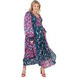 Lovedrobe Dam maxi plus size klänning för damer långärmad blommönster V hals rygg spets manschetter för sommar kontor fest, Rosa, 48 SE Lovedrobe Dam maxi plus size klänning för damer långärmad blommönster V hals rygg spets manschetter för sommar kontor fest, Rosa, 48 SE