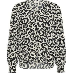 KAFFE Damblus V-hals normal passform tryckt lång ärm hip längd, Vit/svart leopard, 42 KAFFE Damblus V-hals normal passform tryckt lång ärm hip längd, Vit/svart leopard, 42