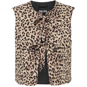 PIECES quiltad väst PCSARIA leopard, Tannin, M PIECES quiltad väst PCSARIA leopard, Tannin, M