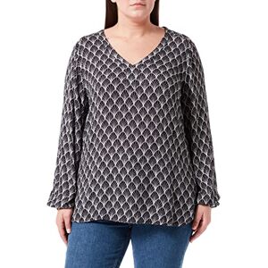 KAFFE dam V-hals blus långärmad skjorta, svart/kalkfantryck, 34 KAFFE dam V-hals blus långärmad skjorta, svart/kalkfantryck, 34