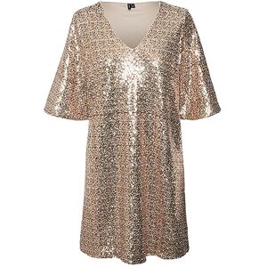 VERO MODA damklänning, Guldfärg/detalj: flerfärgade sequins, XS VERO MODA damklänning, Guldfärg/detalj: flerfärgade sequins, XS