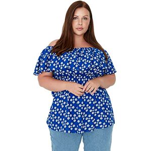 Trendyol Dam dam normal axellös carmen krage vävd plusstorlek blus skjorta, blå, 44, BLÅ Trendyol Dam dam normal axellös carmen krage vävd plusstorlek blus skjorta, blå, 44, BLÅ