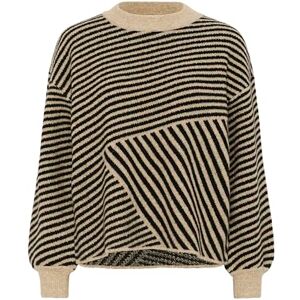 KAFFE Dam pullover rund hals grafiskt tryck ledig passform långärmad stickad, Fjäder grå melange/svart, XL KAFFE Dam pullover rund hals grafiskt tryck ledig passform långärmad stickad, Fjäder grå melange/svart, XL