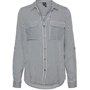 VERO MODA Women blouse shirt casual with Chest pockets regular stretch 3/4 sleeve top top, Color:white/black, Size:XXL VERO MODA Women blouse shirt casual with Chest pockets regular stretch 3/4 sleeve top top, Color:white/black, Size:XXL