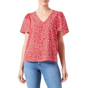 Vila Vimathilde S/S V-Neck Flounce Top/Ka, Mars röd/aop: vit prick, 34 Vila Vimathilde S/S V-Neck Flounce Top/Ka, Mars röd/aop: vit prick, 34